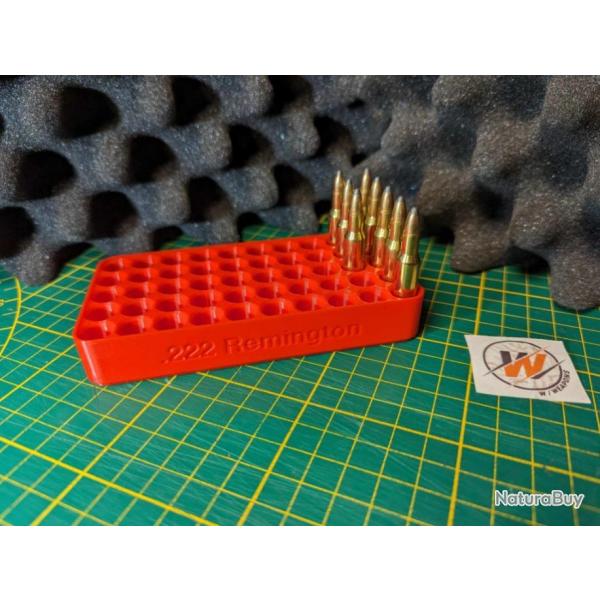 Plateau pour Rechargement - Calibre 222 Rem / Rangement pour 50 cartouches ROUGE - Impression 3D