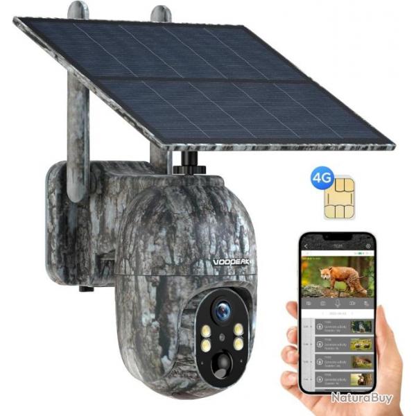 Camra de Chasse 4G Solaire avec Carte SIM, 2,5K Vision Nocturne Infrarouge IP66 tanche