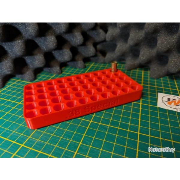 Plateau pour Rechargement - Calibre 38 Spcial / Rangement pour 50 cartouches ROUGE - Impression 3D