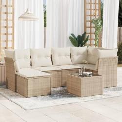 Salon de jardin avec coussins 7 pcs beige résine tressée