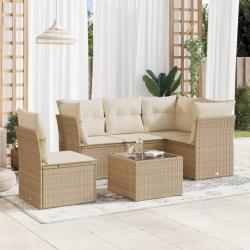 Salon de jardin avec coussins 6 pcs beige résine tressée