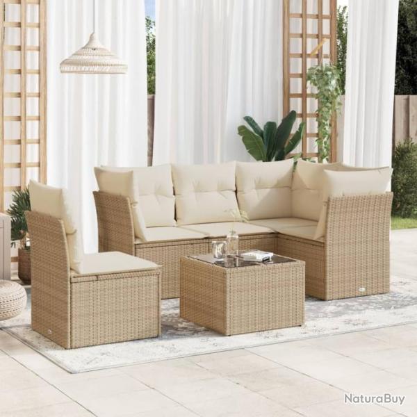 Salon de jardin avec coussins 6 pcs beige rsine tresse