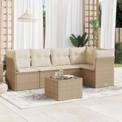 Salon de jardin avec coussins 6 pcs beige résine tressée