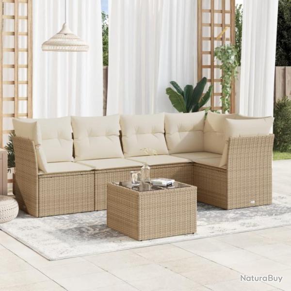 Salon de jardin avec coussins 6 pcs beige rsine tresse