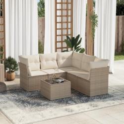 Salon de jardin avec coussins 6 pcs beige résine tressée