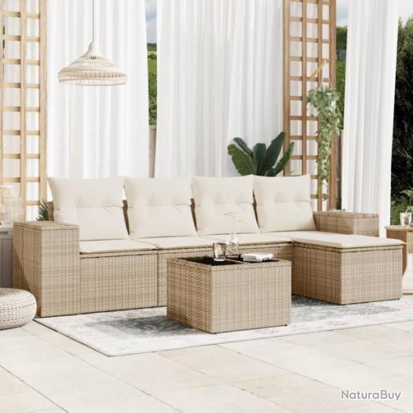 Salon de jardin avec coussins 6 pcs beige rsine tresse