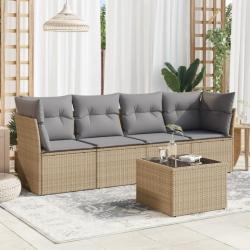 Salon de jardin avec coussins 5 pcs beige résine tressée