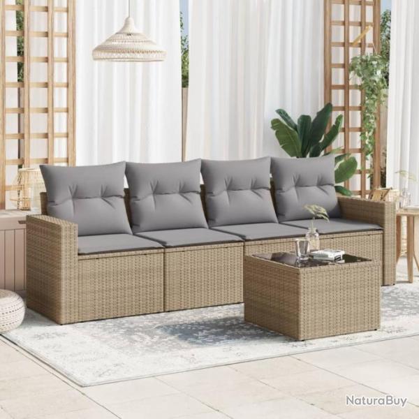 Salon de jardin avec coussins 5 pcs beige rsine tresse