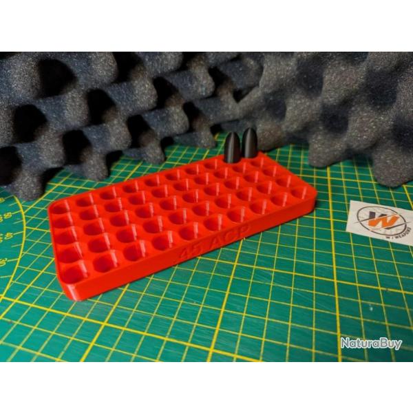 Plateau pour Rechargement - Calibre 45 acp / Rangement pour 50 cartouches ROUGE -Impression3D