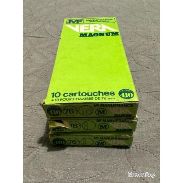 3 bote de cartouches anciennes Manufrance douilles plastique Cal 410 Magnum