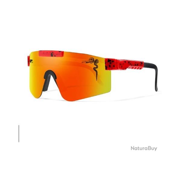 Lunettes Soleil UV 400 Protection Coupe-Vent Unisexe Sport Plein Air Polarises Polycarbonate Rouge