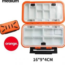 Boîte Rangement Appâts Pêche 16/9/4 cm Orange Double Séparation Anti-Corrosion Antichocs Pratique