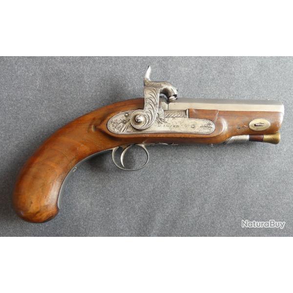 Beau pistolet de voyage Anglais avec signature  ( H.Smith London) vers 1850