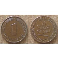 Allemagne 1 Pfennig 1967 Mint D RFA Piece Deutsche Mark