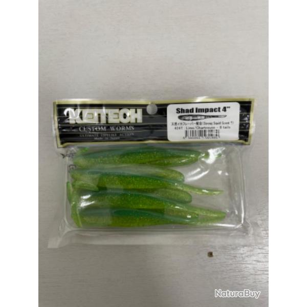 !! LEURRE KEITECH SHAD IMPACT 4' COL LIME CHARTREUSE