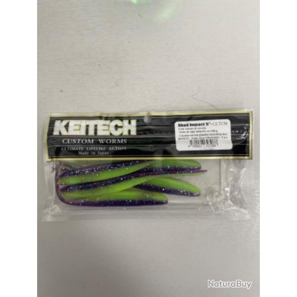 !! LEURRE KEITECH SHAD IMPACT 5' COL VIOLET SILVER CHARTREUSE