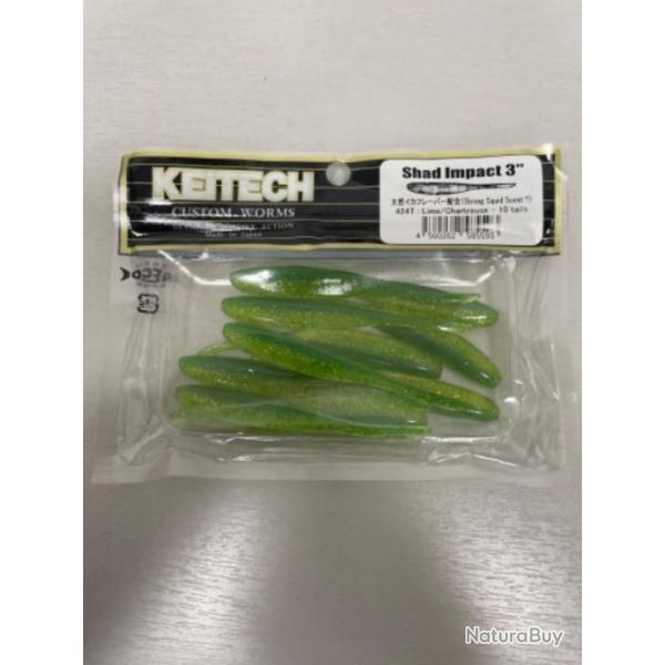 !! LEURRE KEITECH SHAD IMPACT 3' COL LIME CHARTREUSE