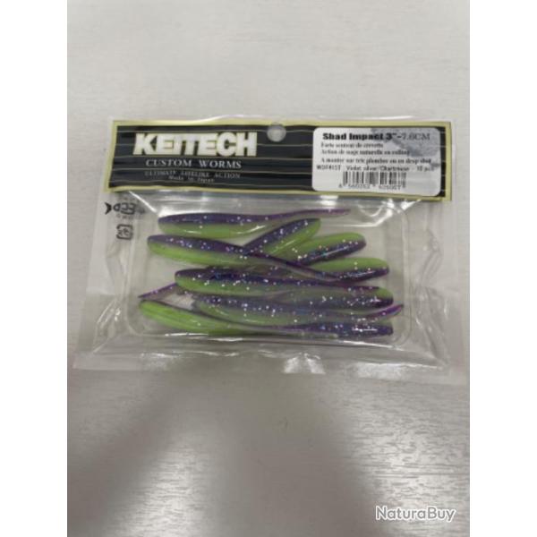 !! LEURRE KEITECH SHAD IMPACT 3'' COL VIOLET SILVER CHARTREUSE