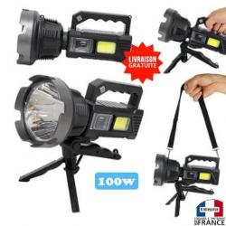 Lampe torche projecteur a poser multifonction puissant rechargeable 100W