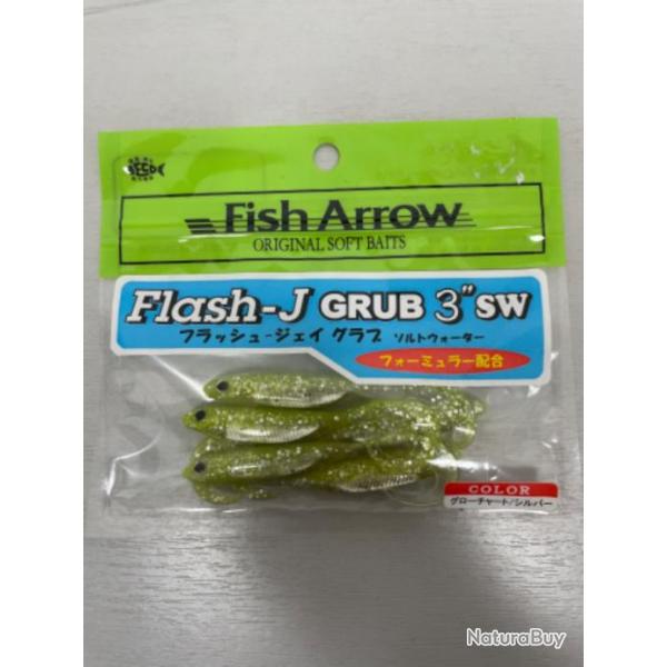 !! LEURRE FISH ARROW FLASH-J GRUB 3' COL GLOW CHARTREUSE SILVER