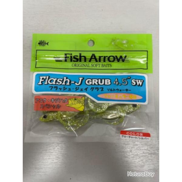 !! LEURRE FISH ARROW FLASH-J GRUB 4.5' COL GLOW CHARTREUSE SILVER