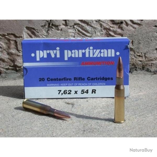 20 Cartouches Partizan Cal. 7,62x54R 170-Grs FMJ-BT