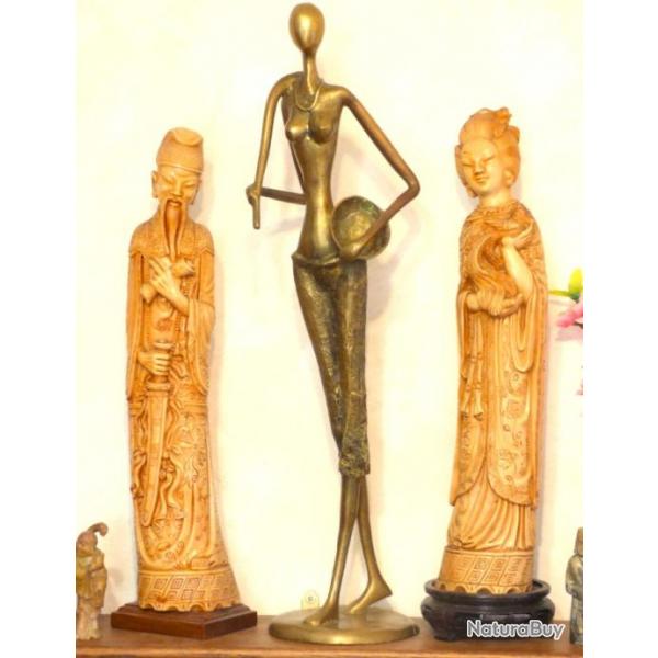 TRES GRANDE, SUPERBE, LOURDE SCULPTURE STYLISEE AFRICAINE EN BRONZE = 52cm - SPLENDIDE DECO