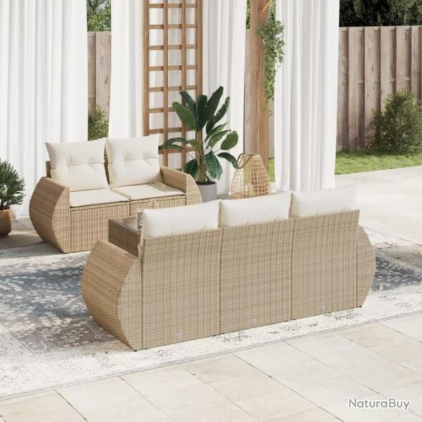 Salon de jardin avec coussins 6 pcs beige rsine tresse