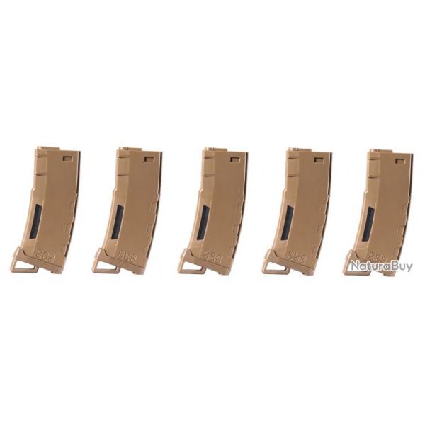 Pack de 5 chargeurs Mid-cap Speed 130 billes pour M4 AEG Tan CHARGEUR LT 130 rds POLYMER M4/M16 TAN 