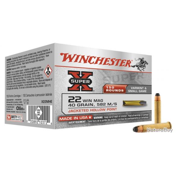 Munitions Super-X creuse cal. 22 Win Magnum Creuse