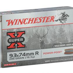 Cartouches Grande Chassse Winchester 9.3 x 74 Winchester CAL 9,3 x 74R, 286gr,Super X Power Point -B