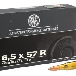 Munition grande chasse RWS CAL 6,5 x 57R KS RWS CAL 6,5 x 57R,127 gr, KS