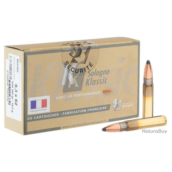 Cartouches  percussion centrale Sologne 9.3 x 62 Cal. 9,3 X 62 type NOSLER PARTITION