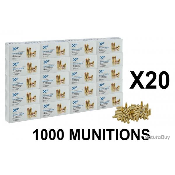 PACK 1000 Munitions ATS X-Force Cal. 9x19 mm LUGER 124 grs !B! 20X BOITES DE 50 ATS 9X19 FMJ 124 GRA