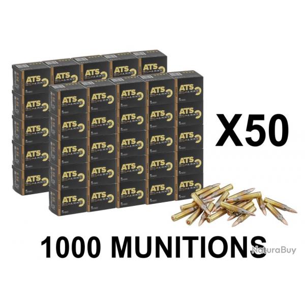 PACK 1000 Munitions ATS X-Force calibre 5.56x45 mm FMJ 55 gr !B! 50X BOITES DE 20 ATS 5X56 FMJ 55 GR