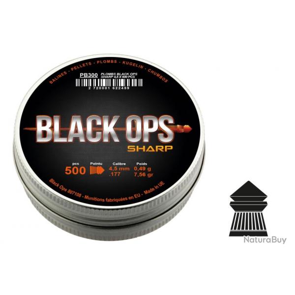 Bote de 500 plombs Black Ops Sharp  tte pointue cal. 4.5 mm Plombs Black Ops