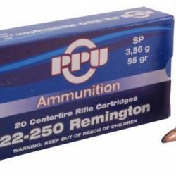 CARTOUCHES PARTIZAN CAL. .22-250 Remington 55 Grs. SP 50 boites ( 1000 munitions )