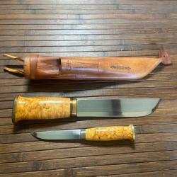 BEAU ET TRÈS GRAND COUTEAU AVEC SON BATARDEAU DE CHASSE PUUKKO LAPON SAAMI AVEC FOURREAU .