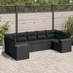 Salon de jardin 7 pcs avec coussins noir résine tressée