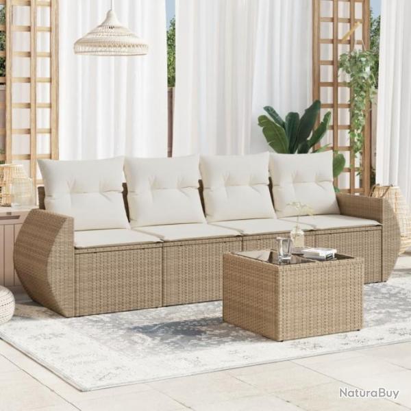 Salon de jardin avec coussins 5 pcs beige rsine tresse