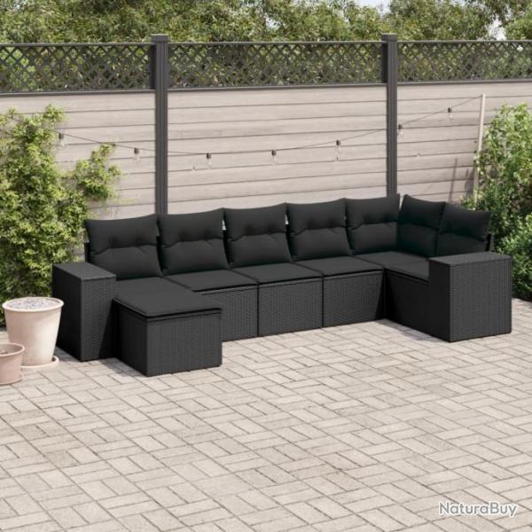 Salon de jardin 7 pcs avec coussins noir rsine tresse