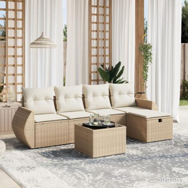 Salon de jardin avec coussins 6 pcs beige rsine tresse