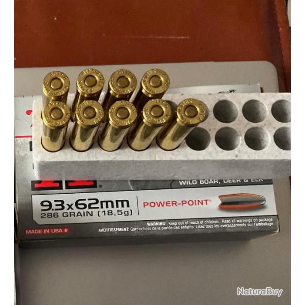 9 balles WINCHESTER  POWER POINT 9,3 x 62 neuf