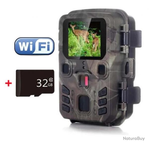 Camra de chasse WIFI, Etanche, dtecteur de mouvements, carte 32Gb 1080P HD, Vision nocturne