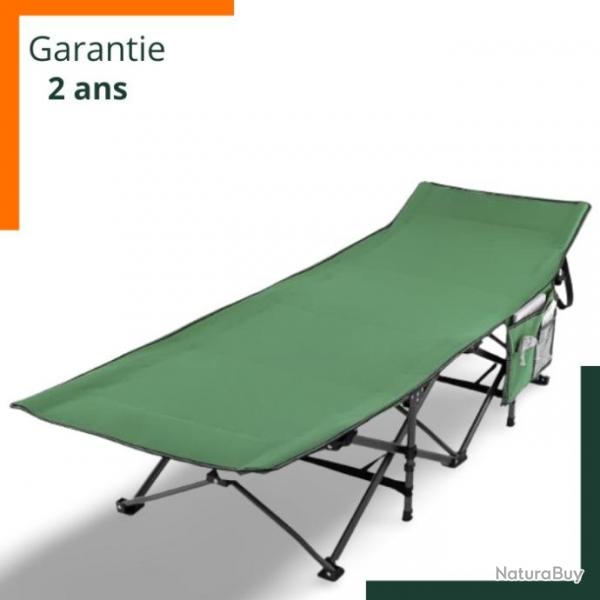 Lit de camp ergonomique avec tte de lit inclinable - Supporte 272kg - Vert - Garantie 2 ans