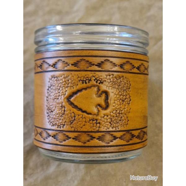 Ide cadeau artisanal - Mug "pointe de flche" en verre et cuir