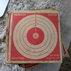 Lot 70 cibles Municar Vierzon, cartouches chasse Ball Trap, papier épais ancien