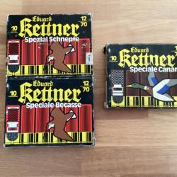 3 boites de cartouches calibre 12 de marque KETTNER ( 2 pleines en N.9 spécial becasses + 6 en N.6 )