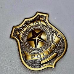 NOUVEAU! INSIGNE METAL AIRSOFT ACCESSOIRE BADGE SPECIAL POLICE AVEC PINCE COULEUR OR! NEUF