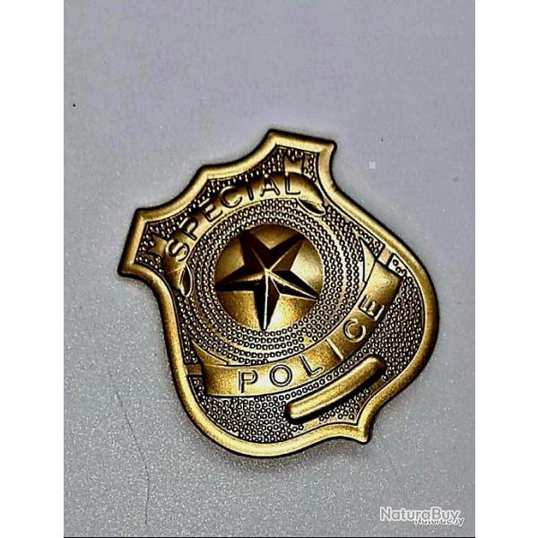 RDUCTION 2025 ! INSIGNE METAL AIRSOFT ACCESSOIRE BADGE SPECIAL POLICE AVEC PINCE COULEUR OR! NEUF